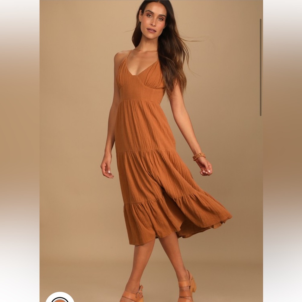 NEW W TAGS Lulu’s Bliss Abound Rust Tiered Midi Dress